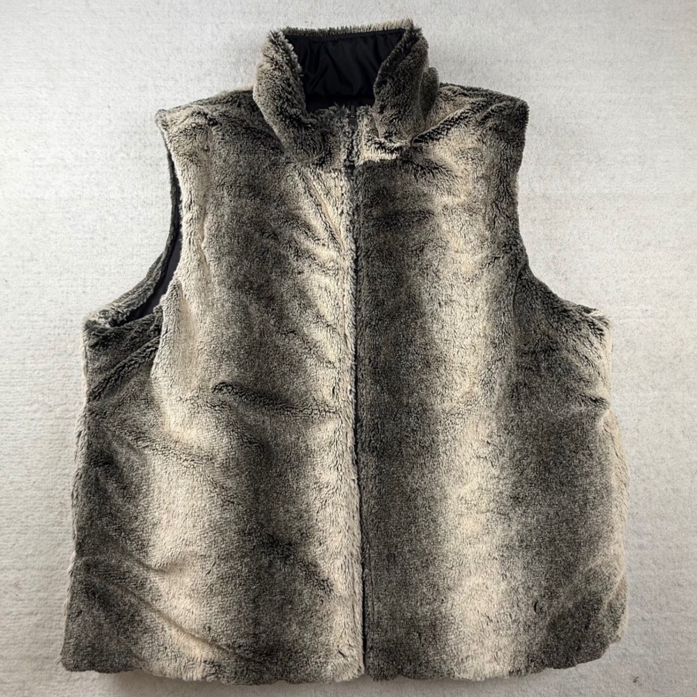 KZ Collections Faux Fur Reversible Quilted Puffer Vest Womens XL mob wife Cozy